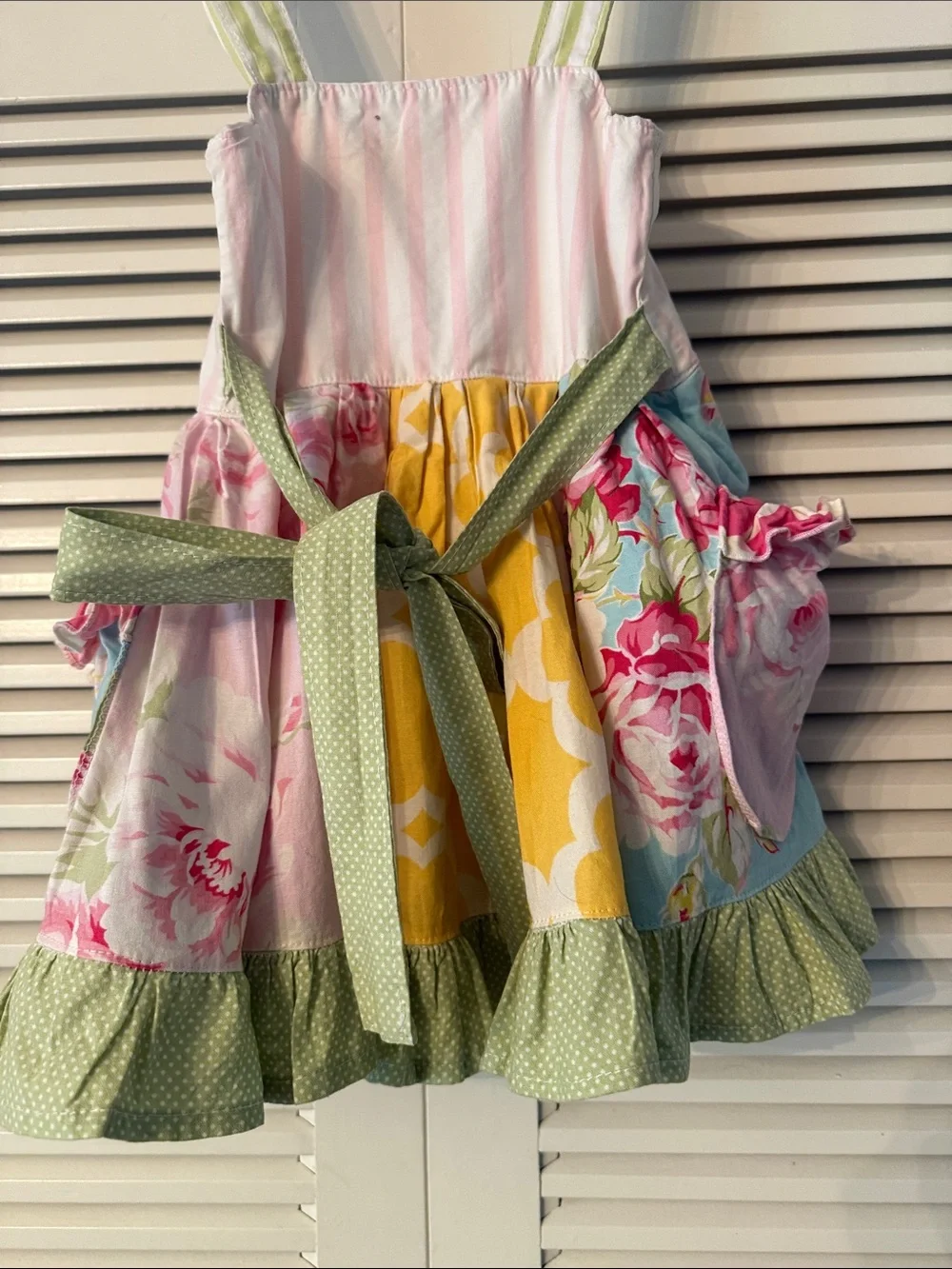 Girls Floral Patchwork Sundress with Ruffle Bodice in Pink, Blue & Yellow